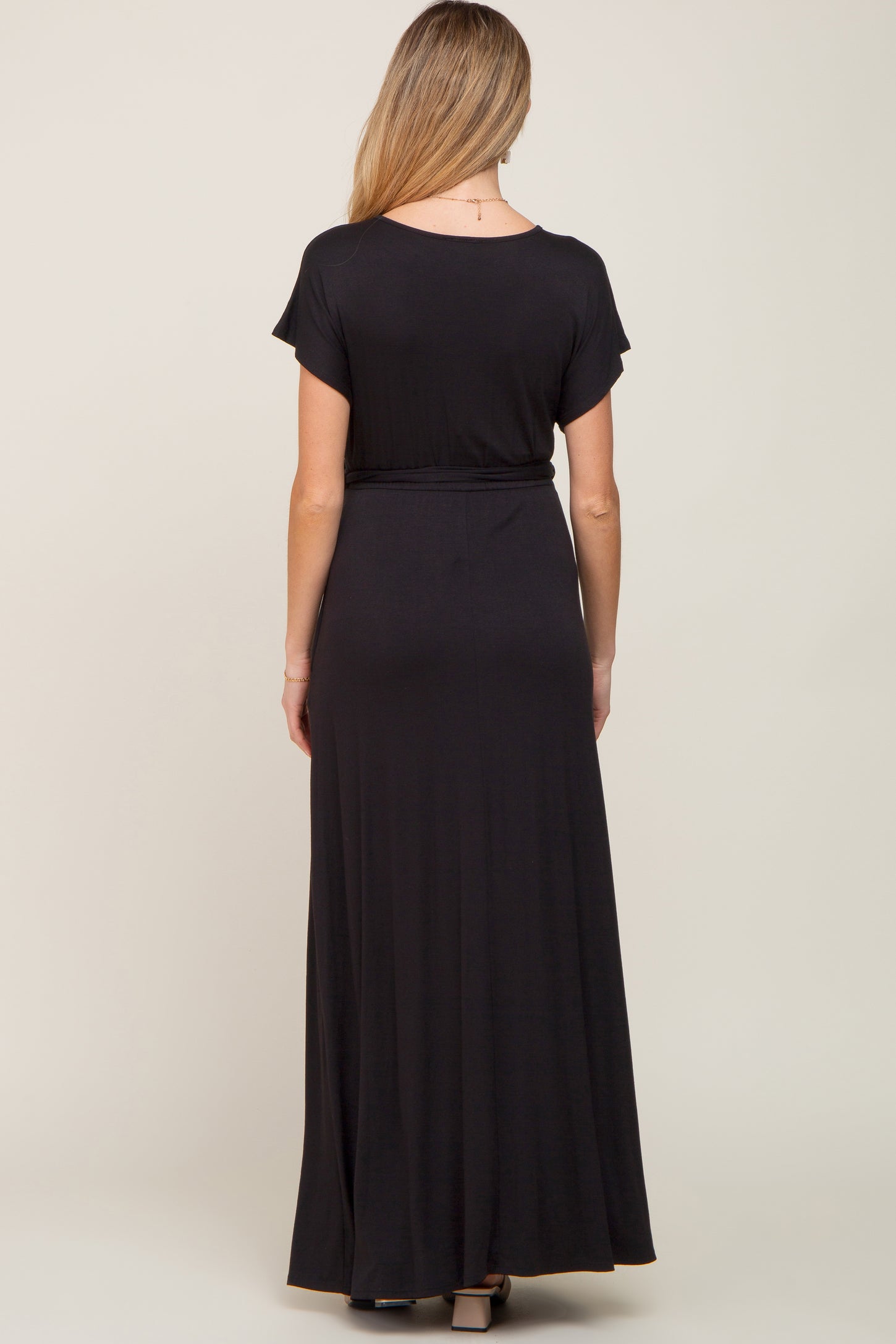 Black Basic Maternity Wrap Maxi Dress