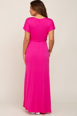 Fuchsia Basic Maternity Wrap Maxi Dress