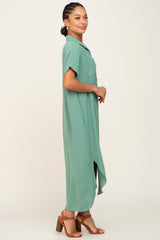 Green Button Down Hi Low Maxi Dress