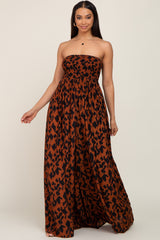 Rust Animal Print Strapless Jumpsuit