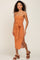 Rust Ribbed Floral Back Tie Midi Dress