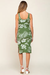 Olive Floral Sleeveless Knit Maternity Midi Dress