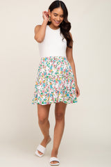 Peach Floral Tiered Maternity Mini Skirt
