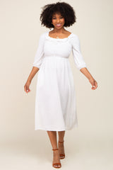Ivory Swiss Dot 3/4 Sleeve Midi Dress