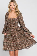 Black Floral Pleated Maternity Dress