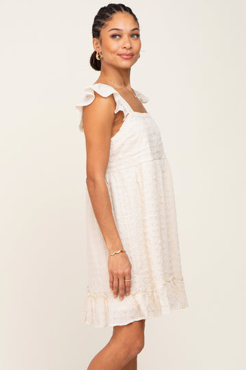 Cream Sleeveless Textured Ruffle Dress