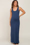 Blue Basic Sleeveless Maternity Maxi Dress