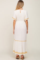 Ivory Embroidered Accent Maternity Maxi Dress