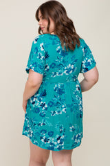 Teal Tropical Floral V-Neck Short Sleeve Maternity Dress