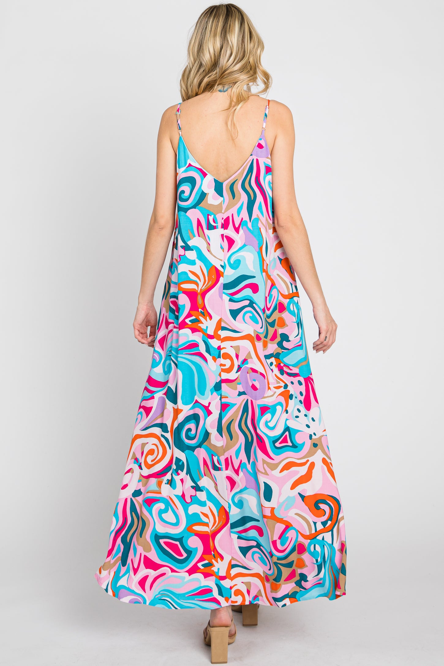 Multi-Color Sleeveless V-Neck Maxi Dress