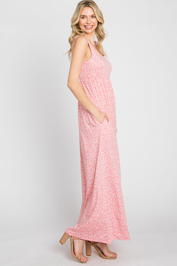 Pink Floral Sleeveless Maxi Dress