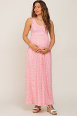 Pink Floral Sleeveless Maternity Maxi Dress