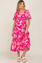 Fuchsia Tropical Print Ruffle Maternity Midi Dress