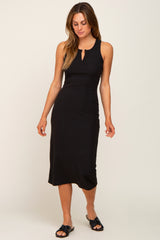 Black Sleeveless Ribbed Maternity Midi Dress