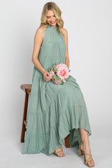 Sage Tiered High Neck Maxi Dress