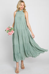 Sage Tiered High Neck Maxi Dress
