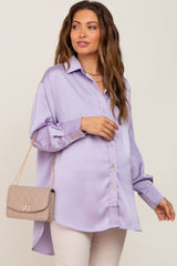 Lavender Satin Button Up Maternity Blouse