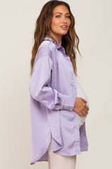 Lavender Satin Button Up Maternity Blouse