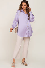 Lavender Satin Button Up Maternity Blouse