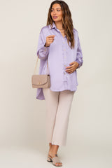 Lavender Satin Button Up Maternity Blouse