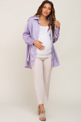 Lavender Satin Button Up Maternity Blouse