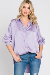 Lavender Satin Button Up Maternity Blouse