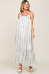 Sage Striped Sleeveless Maternity Maxi Dress
