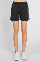 Black Washed Cuffed Pocketed Shorts