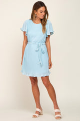 Light Blue Pleated Front Tie Dress