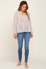 Ivory Floral Button Front Accent Top