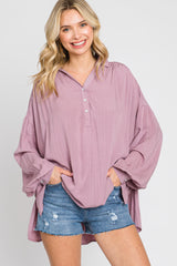 Mauve Lightweight Striped Textured Collared Maternity Top
