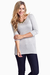 Grey 3/4 Sleeve Maternity Shirt