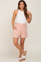 Peach Linen Ruffled Maternity Shorts