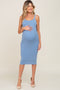 Blue Rib Knit Lace Up Back Maternity Midi Dress