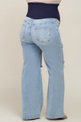 Light Blue Distressed Open Knee Wide Leg Maternity Plus Jeans