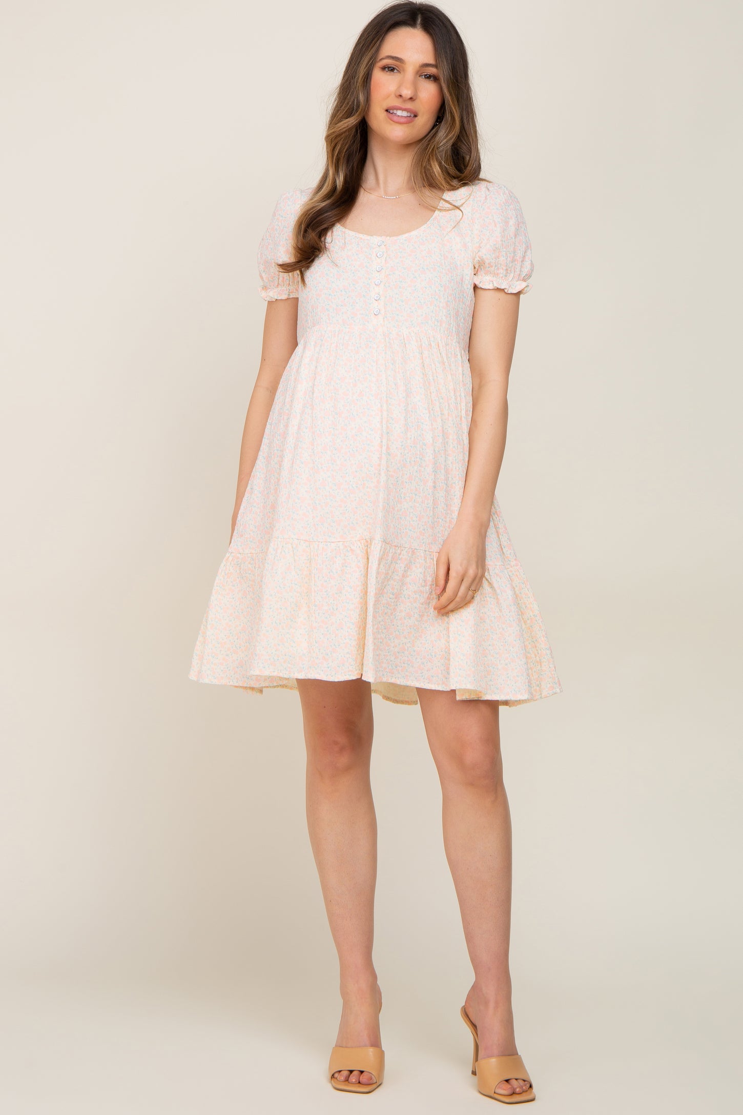 Cream Micro Floral Maternity Babydoll Dress