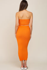 Orange Ribbed Strapless Two Piece Maternity Skirt Set