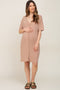 Taupe Button Accent Short Sleeve Maternity Dress