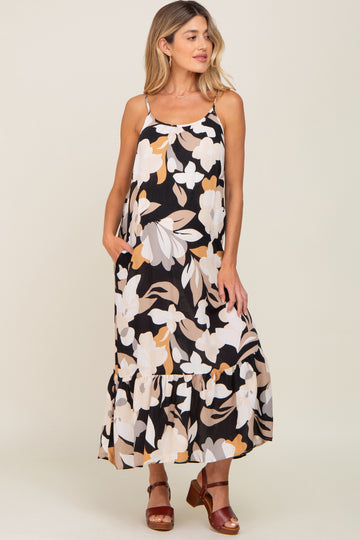 Black Floral Sleeveless Maternity Maxi Dress