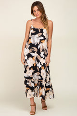 Black Floral Sleeveless Maternity Maxi Dress