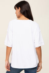 White Oversized Henley Top