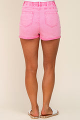 Pink Faded Elastic Waist Maternity Cuffed Shorts