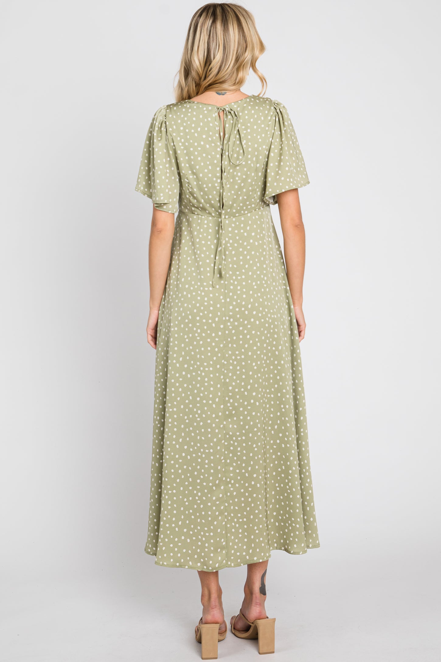 Sage Speckled Button Front Midi Dress