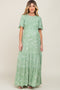 Light Green Floral Flounce Sleeve Maternity Maxi Dress