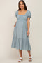 Mint Puff Sleeve Ruffle Hem Maternity Midi Dress