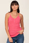 Pink Ribbed Snap Button Cami