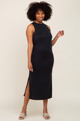 Black Soft Knit Sleeveless Midi Dress