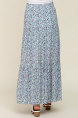 Sage Floral Tiered Maternity Maxi Skirt