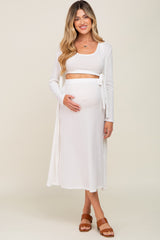 White Skirt And Cardigan 3-Piece Maternity Set