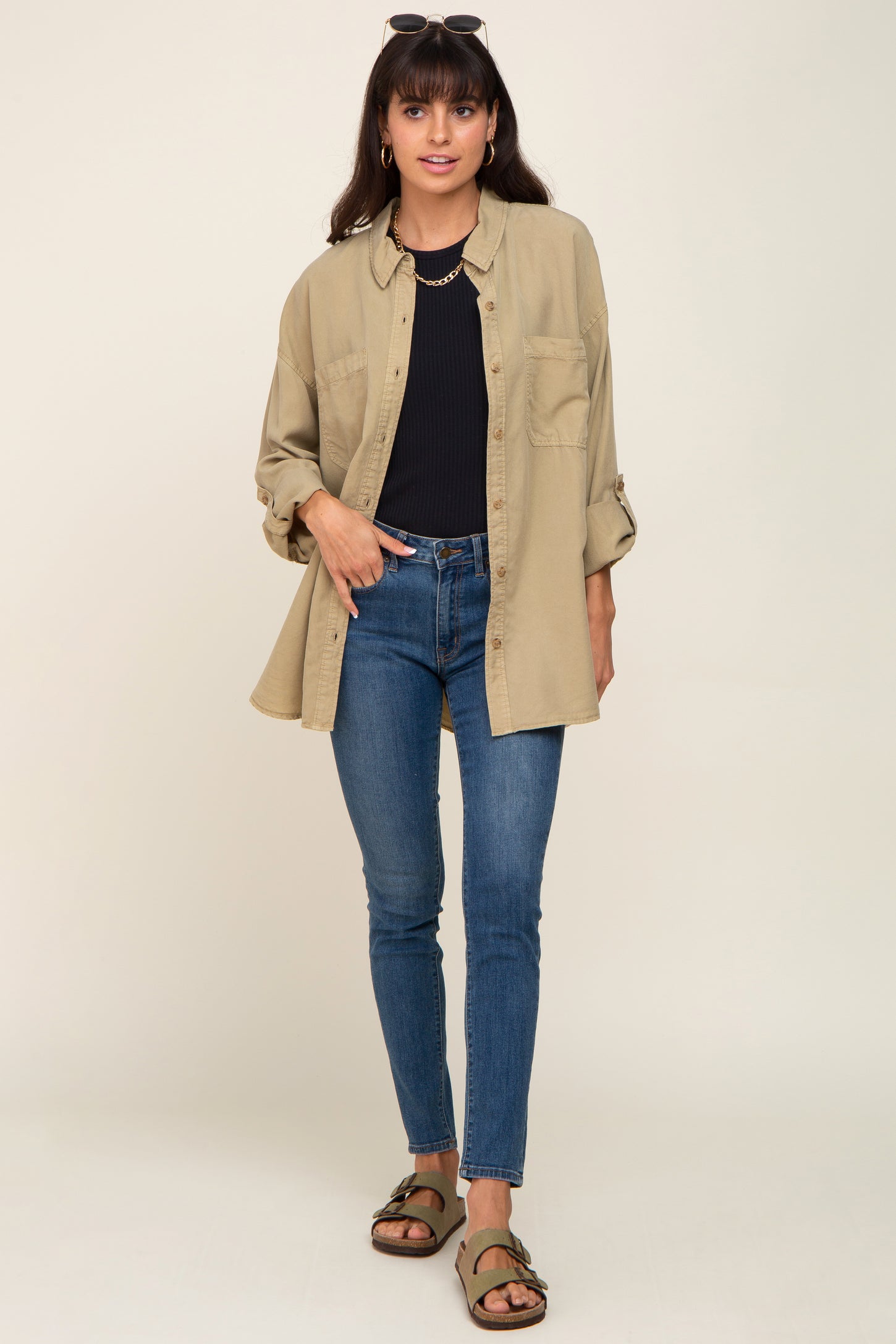 Olive Button Down Top